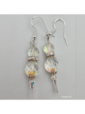 Handmade Sterling Silver AB Crystal Christmas Earrings 2” Swarovski Style